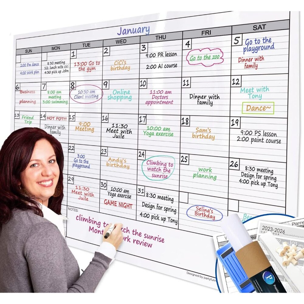 Dry Erase Monthly Extra Large White Board Calendar for Wall, 38" by 50", Jumbo L